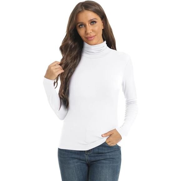 Women's Casual Long Sleeve Turtleneck Tops Slim Fitted Lightweight Base Layer - Picture 3 of 7